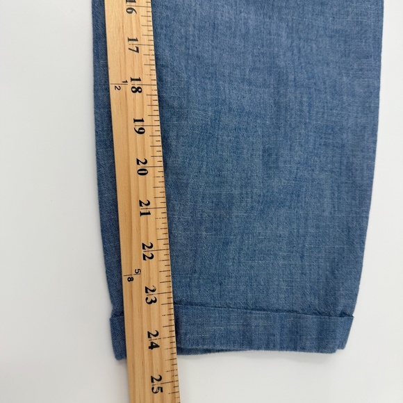 J Crew Pants Women 8 Blue Chambray Drawstring Cotton Tapered Coastal Lagenlook - Picture 9 of 11